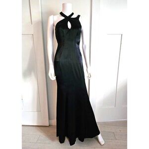 ABS Black Satin Evening Dress/Gown Backless Keyhole Design Size 0